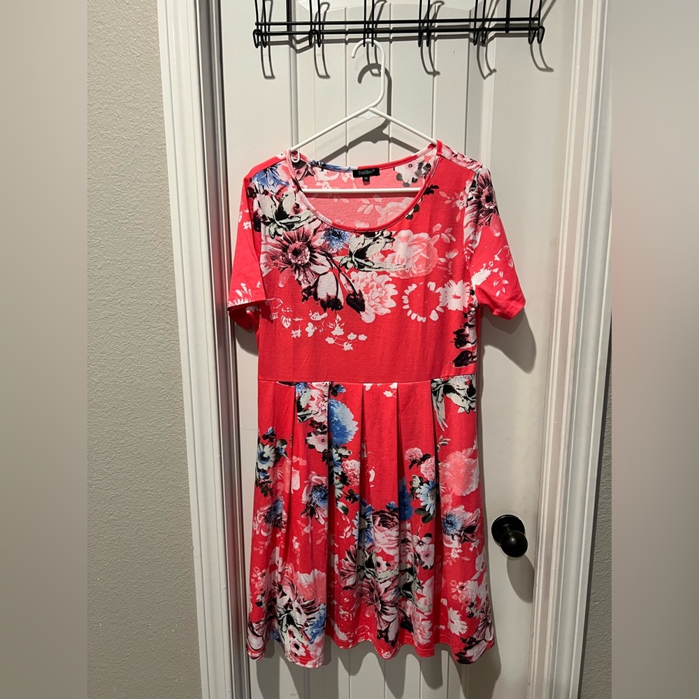Floral coral peach, Pink blue Dress